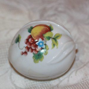 Vintage Germaine Monteil Fruit Decorated Porcelain Pear Shaped Trinket Box /dish